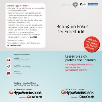 Flyer der HypoVereinsbank zum Enkeltrickbetrug - Polizei Bayern