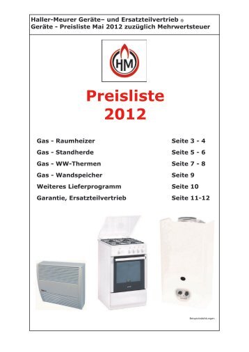 Preisliste 2012 - Haller-Meurer-Raumheizer