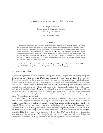 Incremental Generation of LR Parsers 1 Introduction - Computer ...