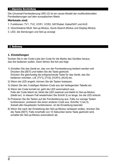 Universal-Fernbedienung URC-22 - Pollin Electronic GmbH