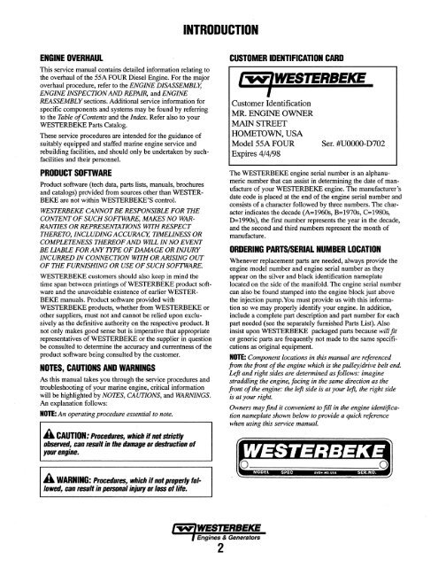 service manual 55a four marine diesel engine - Westerbeke