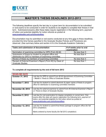 MASTER'S THESIS DEADLINES 2012-2013