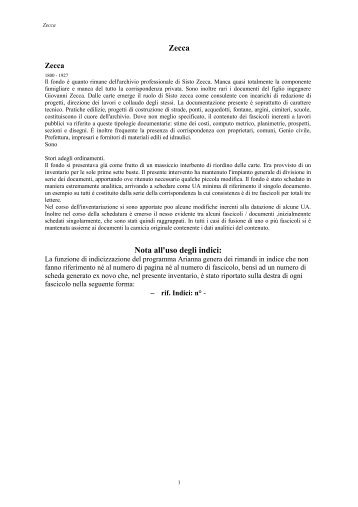 Zecca Nota all'uso degli indici: - Istituto Centrale per gli Archivi