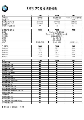 7ç³»åˆ—(F01) æ¨™æº–é…å‚™è¡¨ - BMW