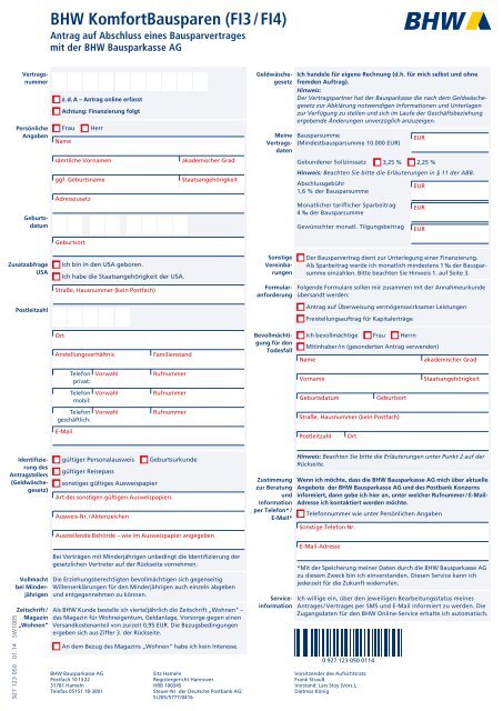 BHW KomfortBausparen (FI3 / FI4) - PSD Bank Rhein-Ruhr eG