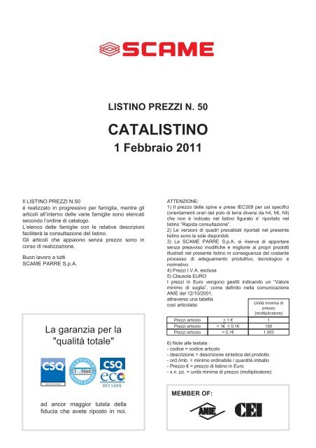 LISTINO PREZZI N. 50 RAPIDA CONSULTAZIONE 1 Febbraio 2011