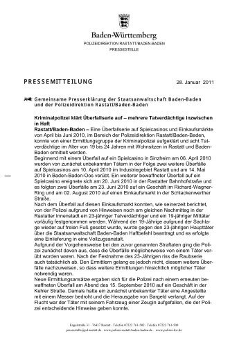 PRESSEMITTEILUNG - Polizeidirektion Rastatt/BadenBaden