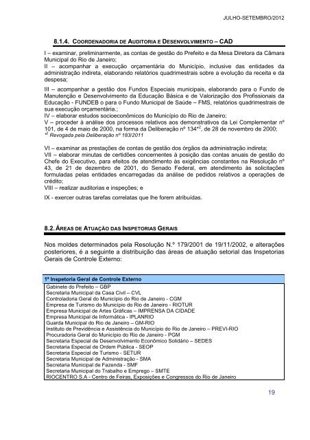 Relatório Trimestral de Atividades do TCMRJ - 3º Trimestre de 2012