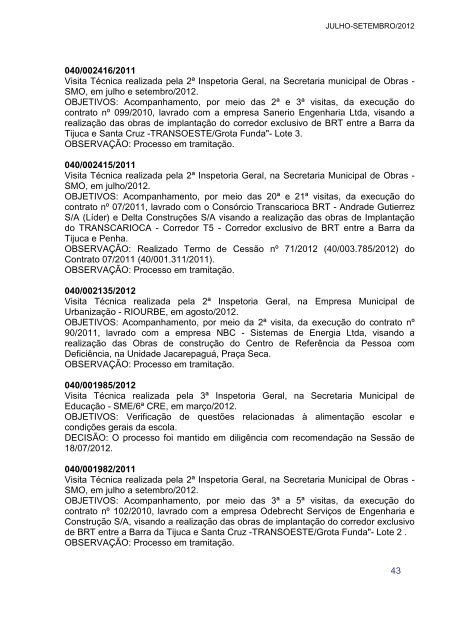 Relatório Trimestral de Atividades do TCMRJ - 3º Trimestre de 2012