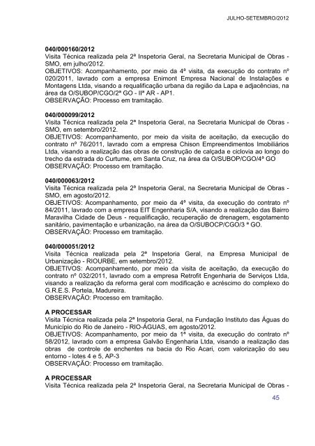 Relatório Trimestral de Atividades do TCMRJ - 3º Trimestre de 2012