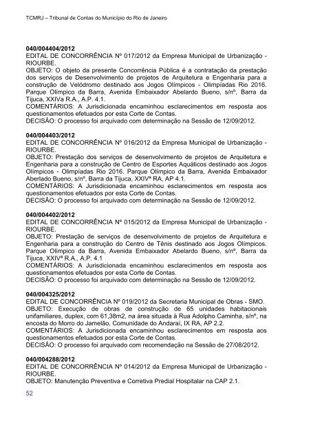 Relatório Trimestral de Atividades do TCMRJ - 3º Trimestre de 2012