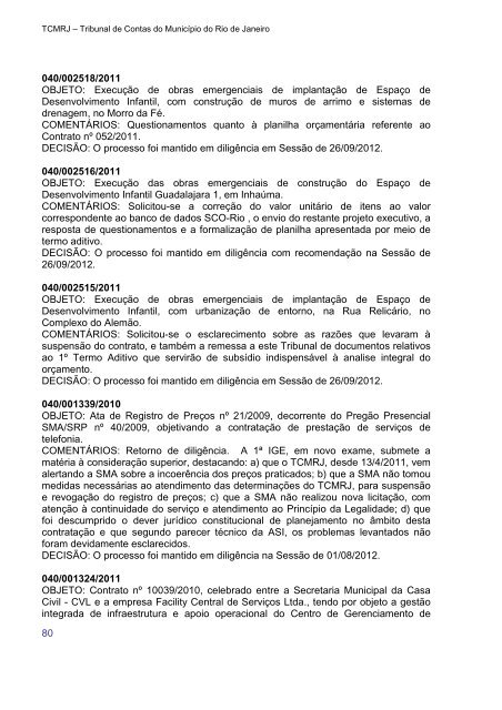 Relatório Trimestral de Atividades do TCMRJ - 3º Trimestre de 2012