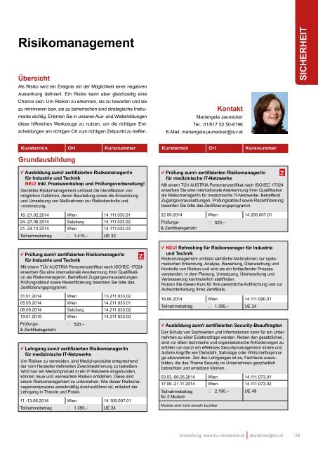 Download PDF Kursprogramm 2014 - TÜV Austria Akademie