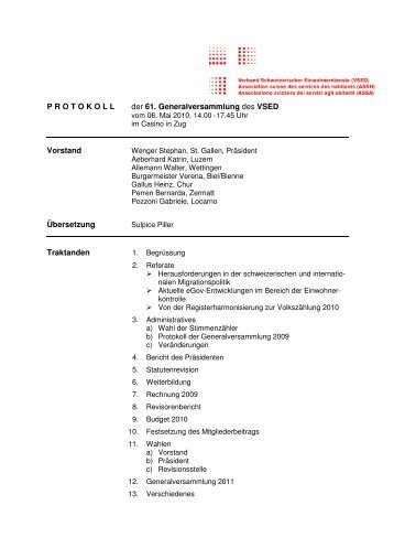 Protokoll der GV - Verband Schweizerischer Einwohnerdienste
