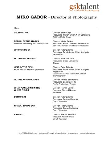 MIRO GABOR - Director of Photography - gsktalent