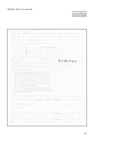 LES VOLUMES EN CLASSE DE SIXIEME - Le portail des IREM