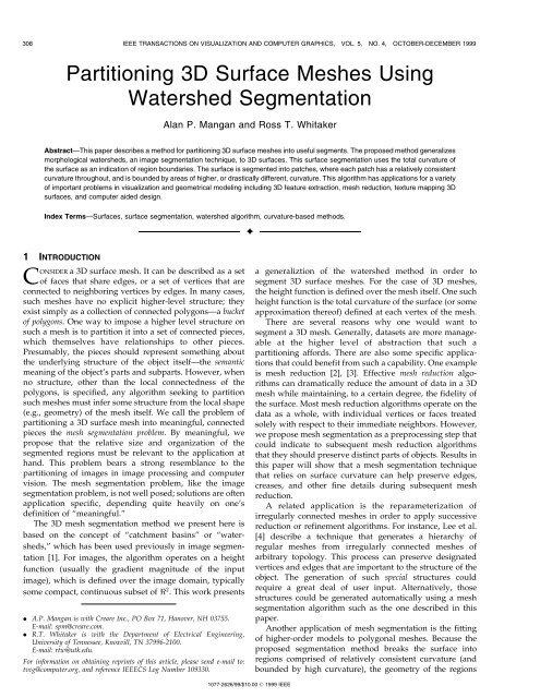 Partitioning 3D Surface Meshes Using Watershed Segmentation