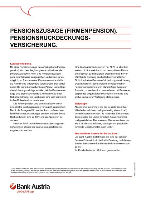 Pensionszusage Firmenpension Bank Austria