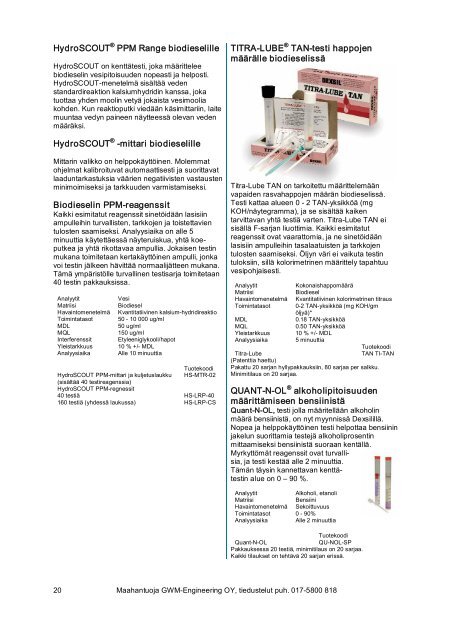 KenttÃ¤analysaattorit - GWM-Engineering Oy