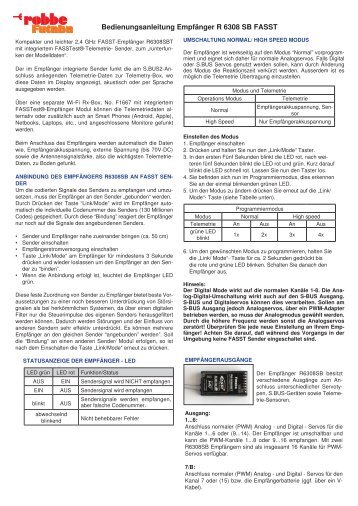 Bedienungsanleitung Empfänger R 6308 SB FASST