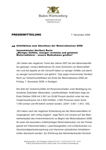 Motorradunfälle 2008 - Polizei Baden-Württemberg