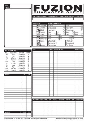 Fuzion Character Sheet