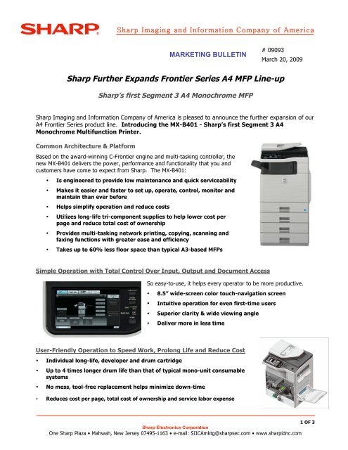 Sharp Further Expands Frontier Series A4 MFP Line ... - RDI Solutions