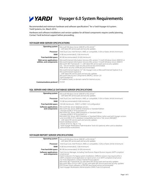 Yardi Voyager 6.0 System Requirements