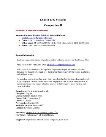 English 1302 Syllabus Composition II - South Plains College