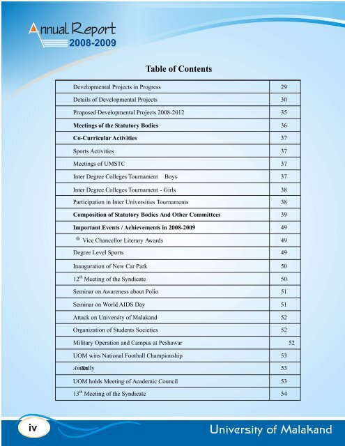 Annual Report 2008-2009 - University of Malakand