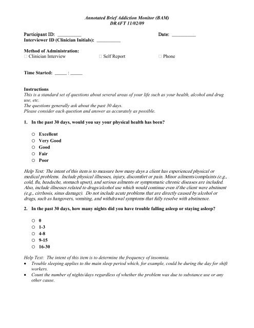 Annotated Brief Addiction Monitor (BAM) - VA Mental Health