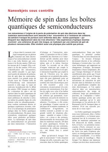 Mémoire de spin dans les boîtes quantiques de semiconducteurs