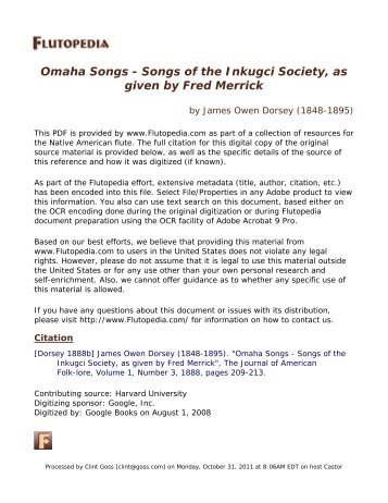 Omaha Songs - Songs of the Inkugci Society, as ... - Flutopedia.com