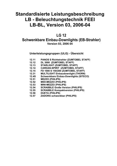 Beleuchtungstechnik FEEI LB-BL, Version 03, 2006-04