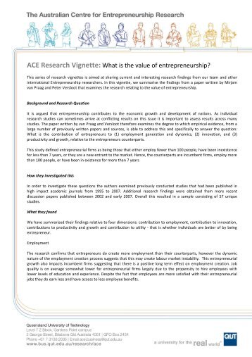 ACE Research Vignette: What is the value of entrepreneurship? - QUT