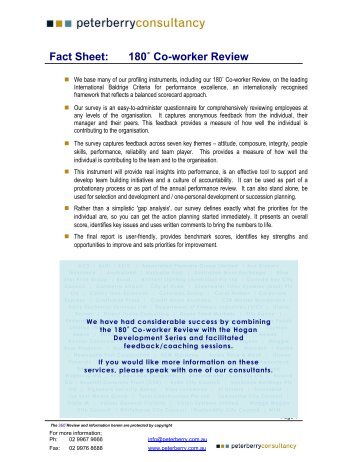 Fact Sheet: 180Ë Co-worker Review - Peter Berry Consultancy