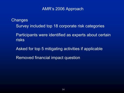 AMR Corporation Risk Assessment Methodology - IIA Dallas Chapter