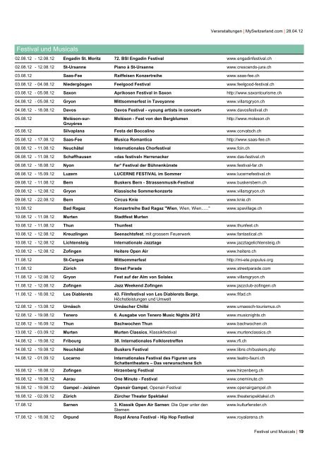 Top Veranstaltungskalender - Switzerland Tourism