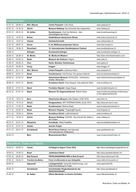 Top Veranstaltungskalender - Switzerland Tourism