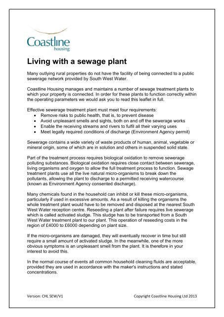 Sewage plant leaflet - Coastline Housing