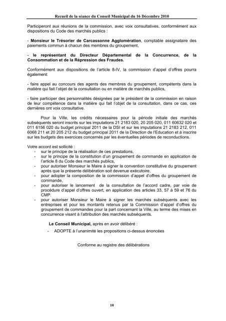 VILLE DE CARCASSONNE RECUEIL DES ACTES ADMINISTRATIFS