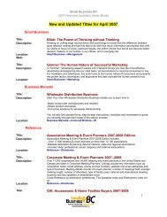 New and Updated Titles for April 2007 - Small Business BC