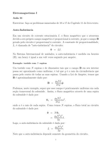 Eletromagnetismo I Aula 31 ExercÃ­cios: faÃ§a os problemas ... - IFSC