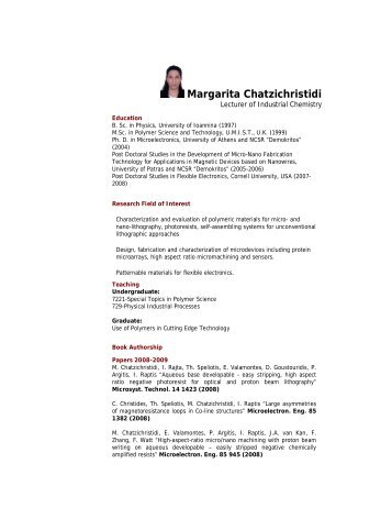 cv Margarita Chatzichristidi - Department of Chemistry