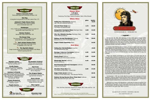 Kids Menu Beverages House Wine White Wine Red Wine Wine