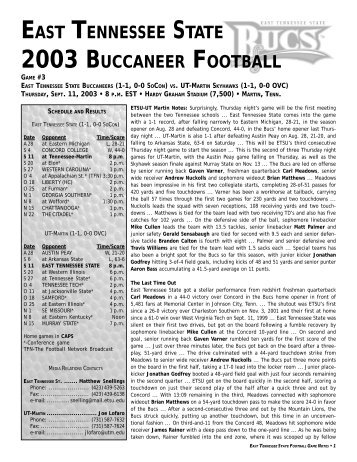 Game Notes - at Tennessee-Martin - ETSUBucs.com