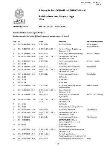 Schema fÃ¶r kurs SOPM02 och SOAN33 i Lund Socialt arbete med ...