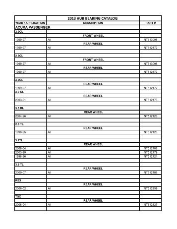 2013 HUB BEARING CATALOG - CRS Automotive Parts