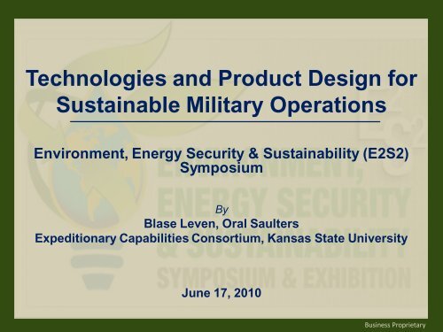 Technologies and Product Design for Sustainable Military ... - E2S2