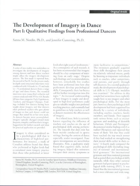The Development of Imagery in Dance
